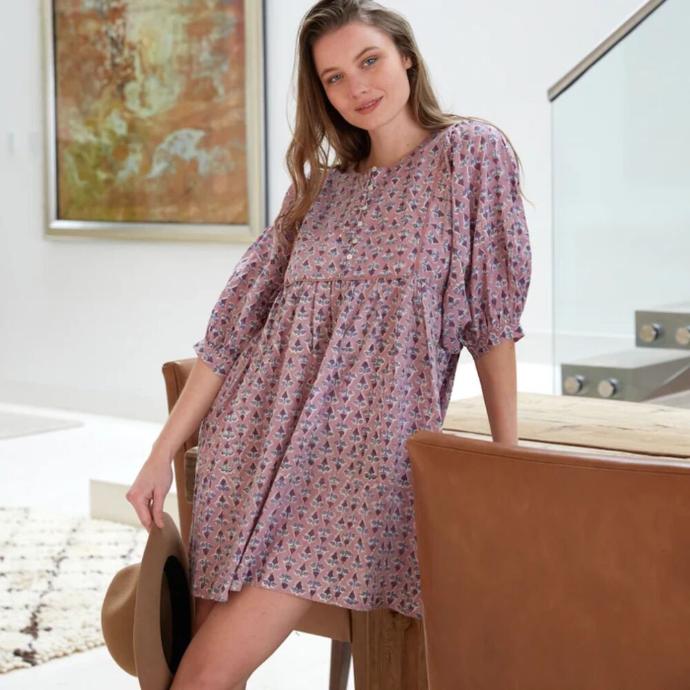 THE FOX AND THE MERMAID M nwot Aparna Mini Dress Block Printed Cotton